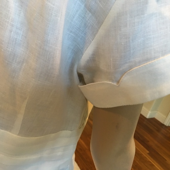 White Linen Tie Waist Short Sleeve Buttoned Blouse - Picture 5 of 7